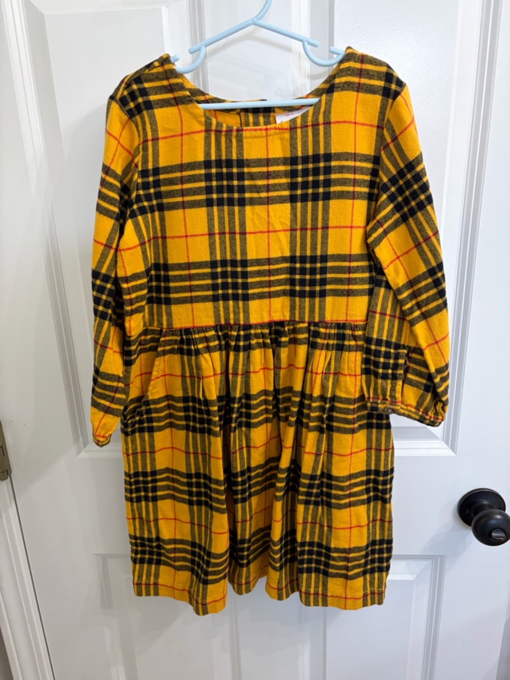Hanna Anderson Sz 8 Girls Yellow Plaid Long-Sleeve Dress